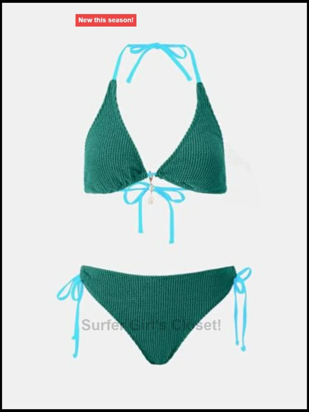 Halter Neck Self Tie Straps Textured Bikini Set Low Rise Bottom Side Drawstring